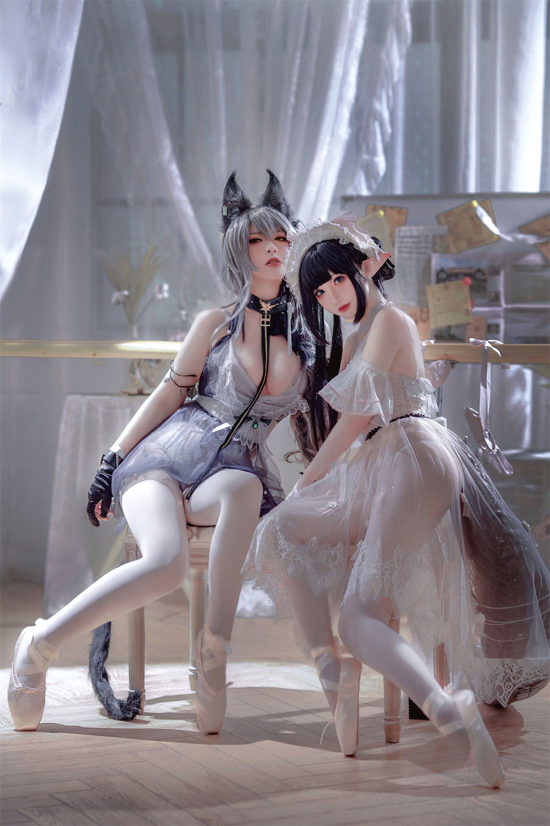 [福利COS] 可爱人气Coser面饼仙儿&amp;amp;半半子 - Arknights 黑x森蚺バレエ第4张