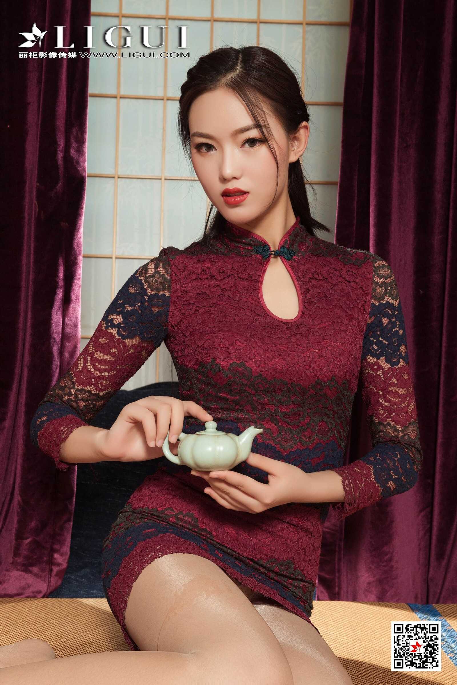 腿模敏儿《旗袍茶艺丝足》 [丽柜Ligui] 网络丽人第11张