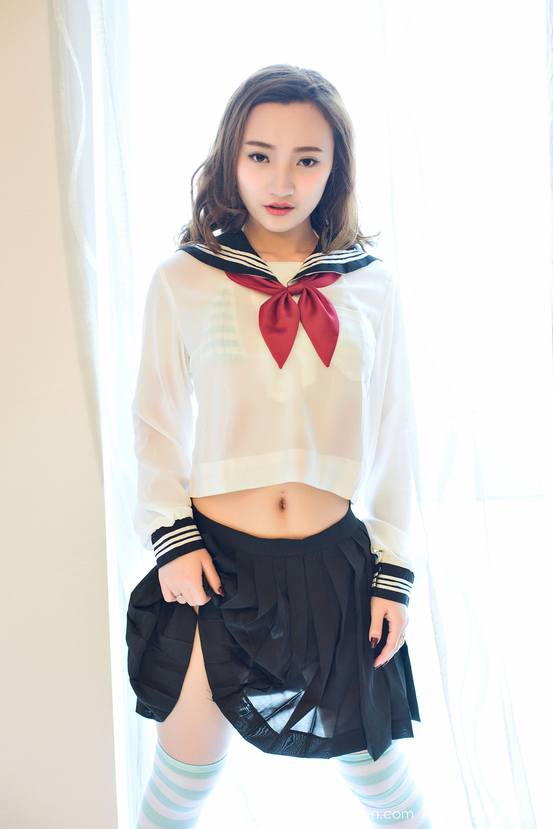 翟奥奥baby《日系学生透明制服、日系卡哇伊内衣、粉红色内衣》 秀人网XIUREN No.673第7张