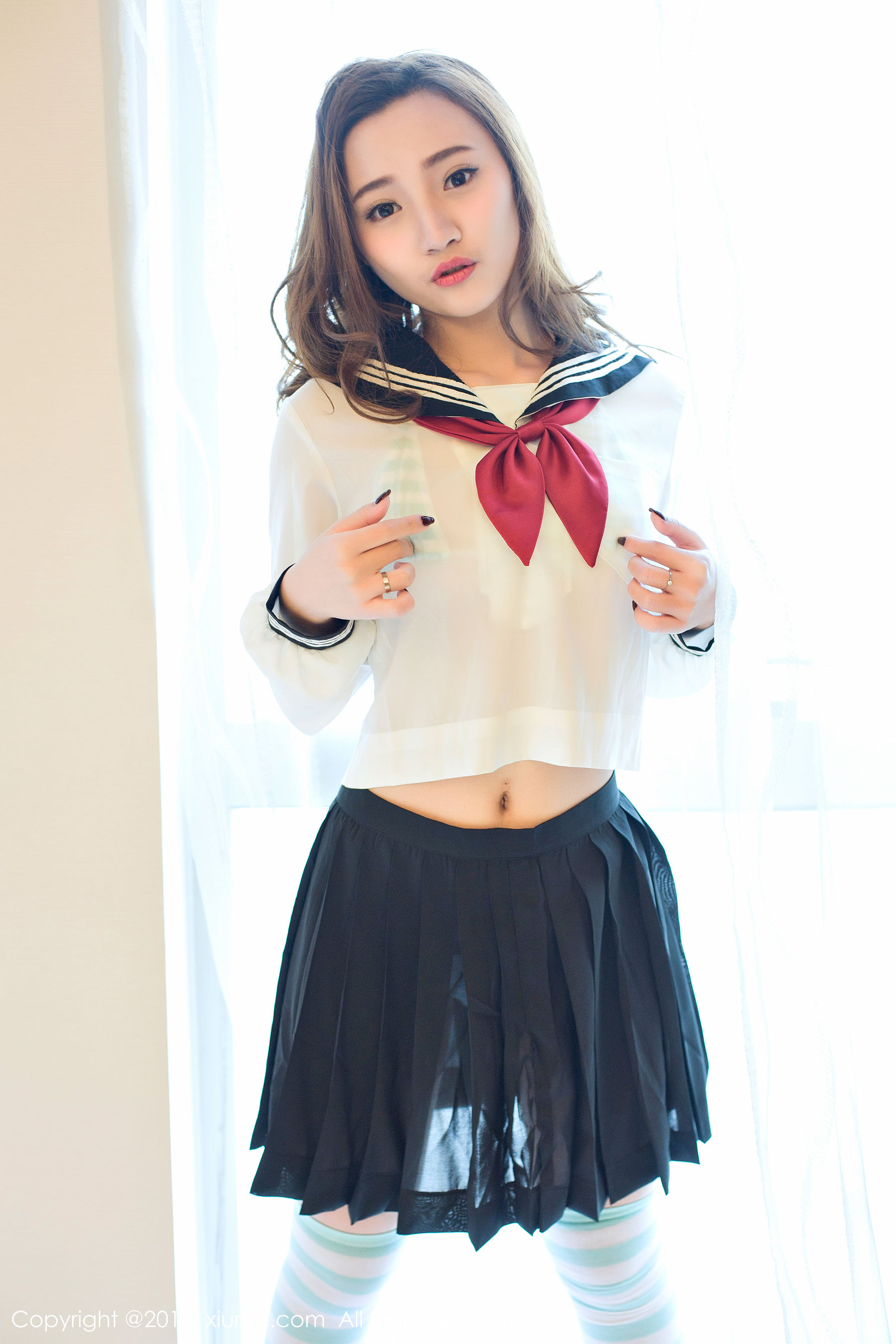 翟奥奥baby《日系学生透明制服、日系卡哇伊内衣、粉红色内衣》 秀人网XIUREN No.673第6张