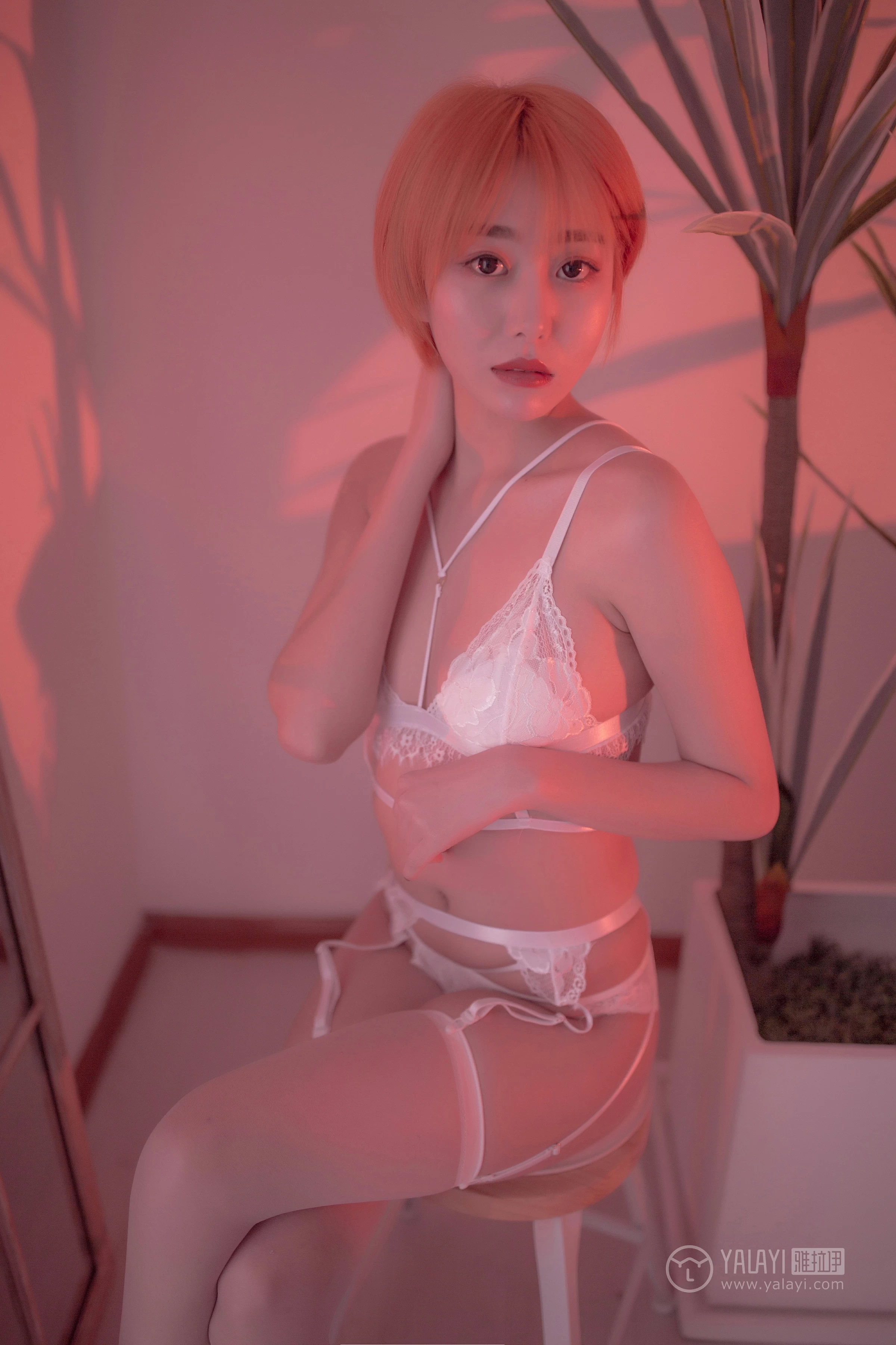 [YALAYI雅拉伊]NO.162 轻奢主义 静静 白色蕾丝情趣内衣加白色丝袜美腿性感私房写真集第3张