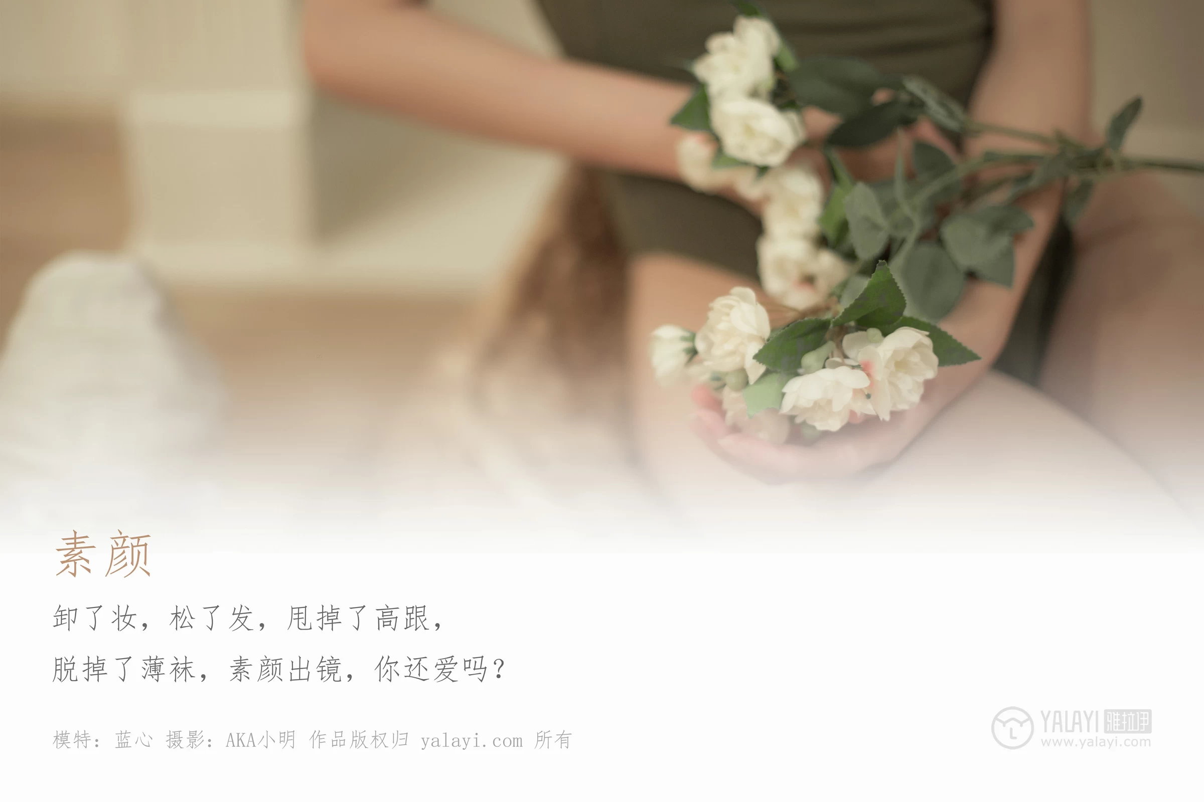 [YALAYI雅拉伊]Vol.421 素颜 蓝心 白色蕾丝内衣与棕色连体比基尼泳装性感私房写真集第1张