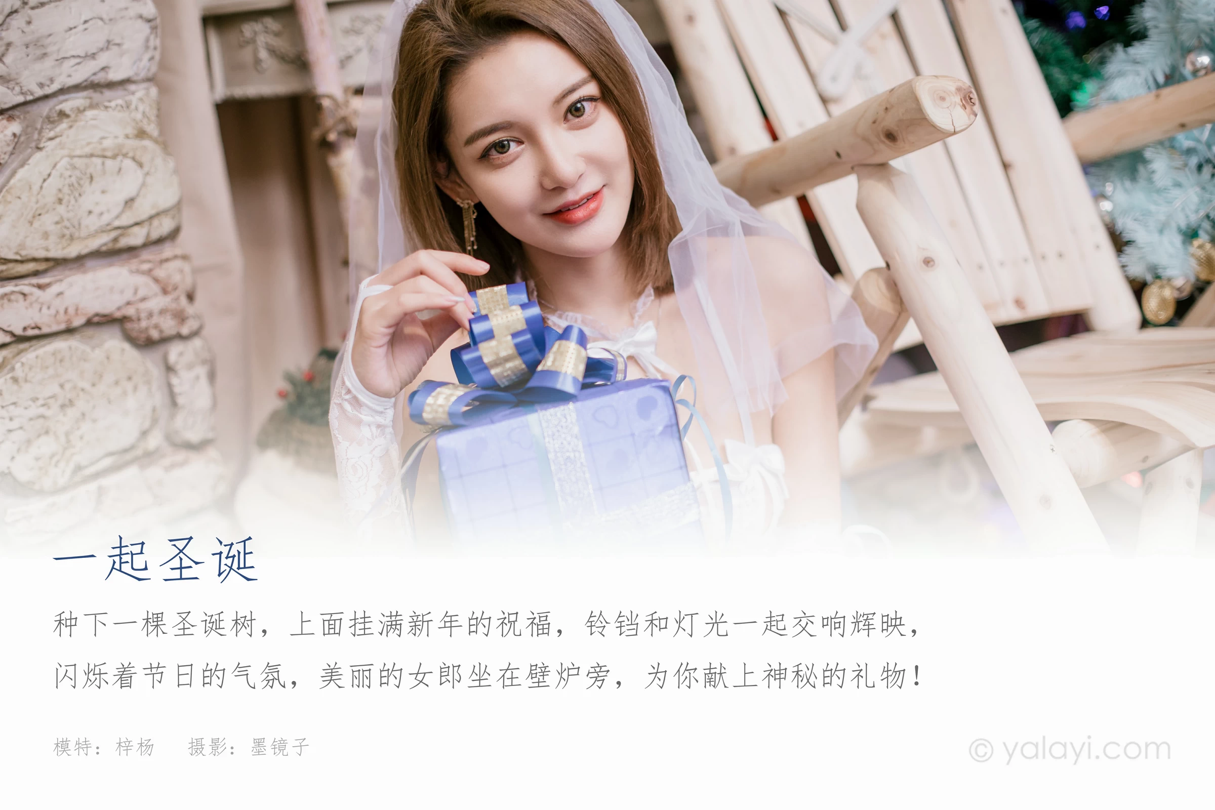 [YALAYI雅拉伊]NO.741 《一起圣诞》 梓杨 白色透视情趣婚纱与红色塑身内衣性感私房写真集第1张