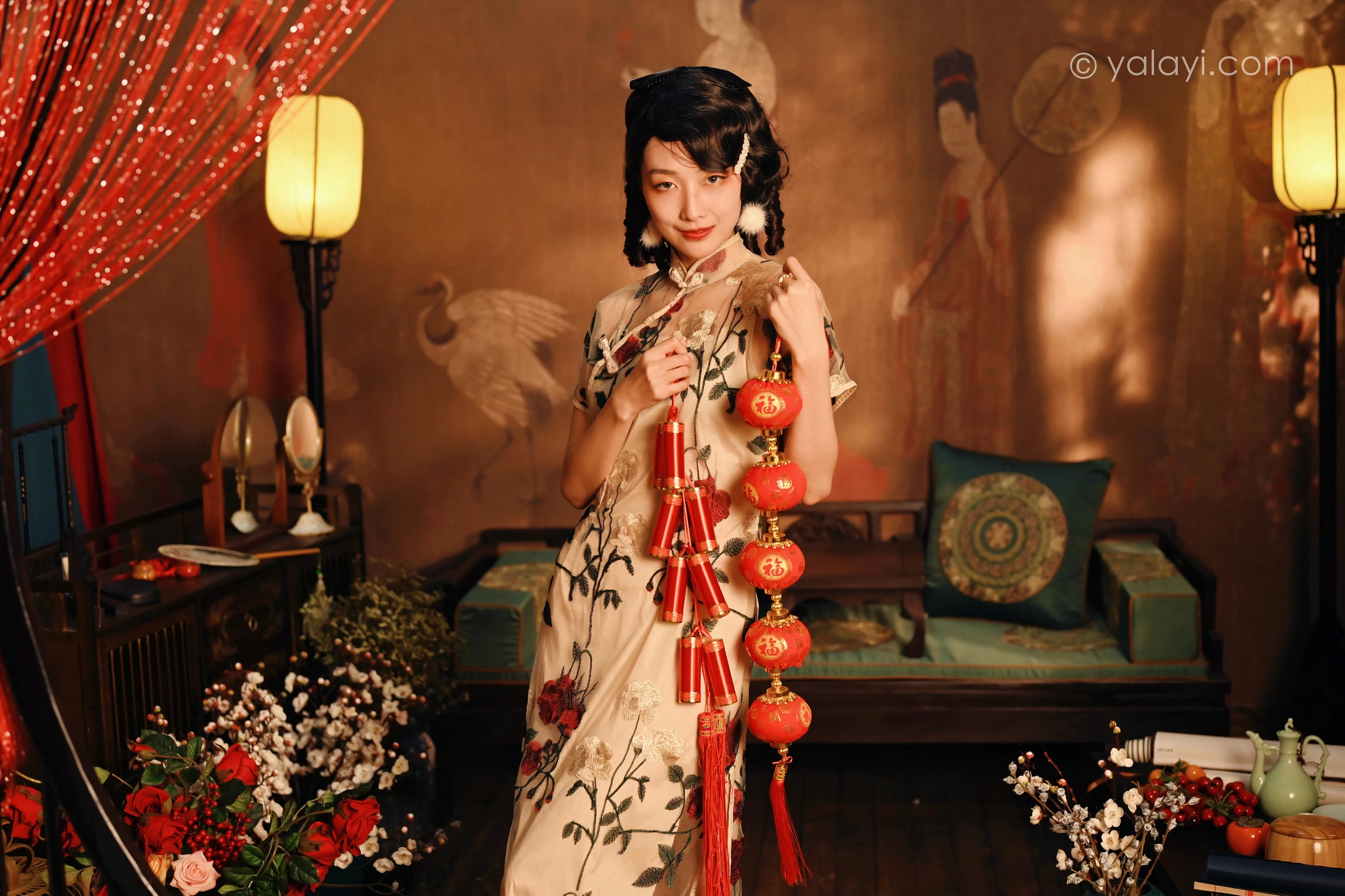 [YALAYI雅拉伊]2022.01.25 我在那里等你 佳佳 白色透视旗袍民国风写真集第10张