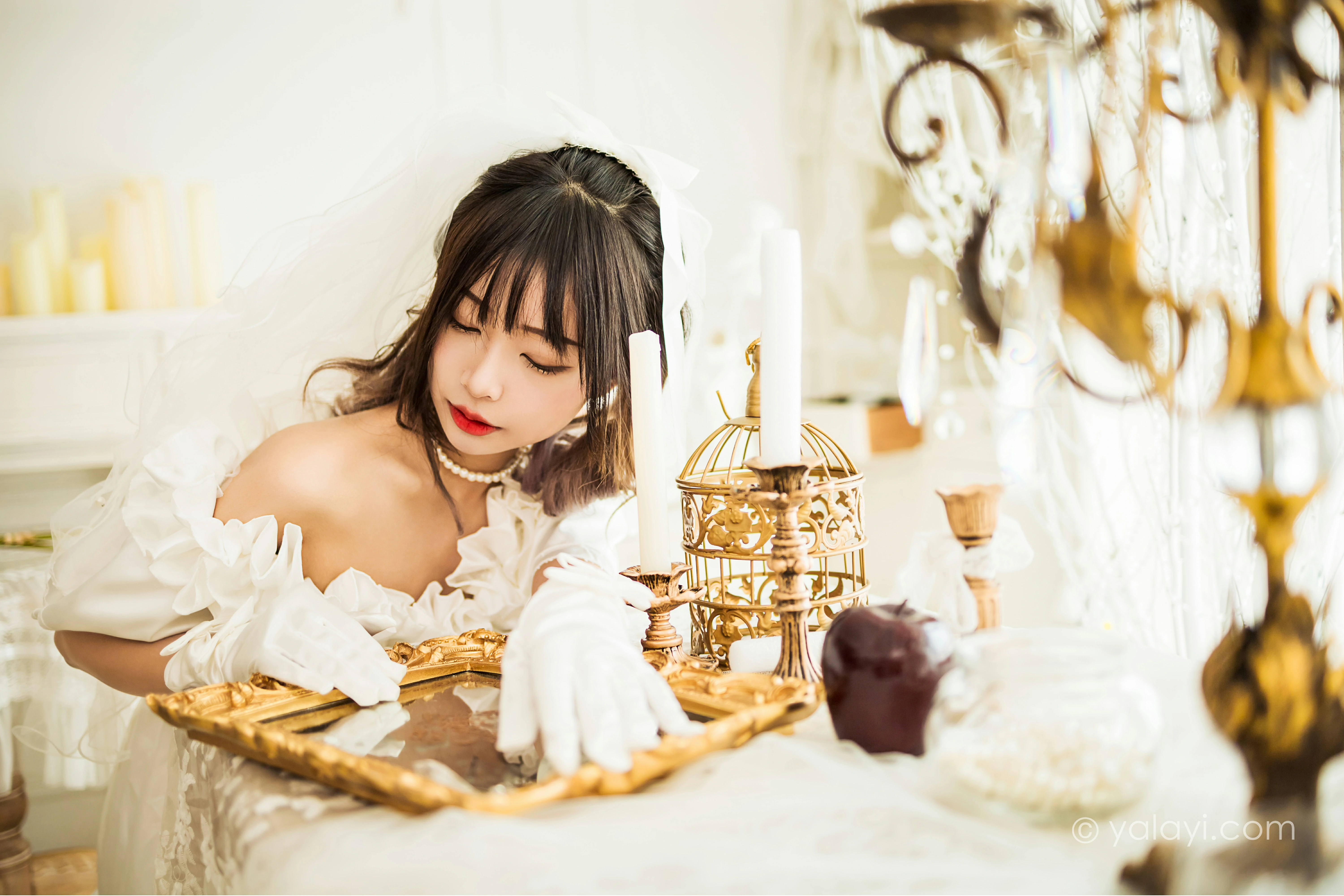 [YALAYI雅拉伊]NO.862 美丽的梦 阿禾 白色抹胸婚纱性感写真集第6张